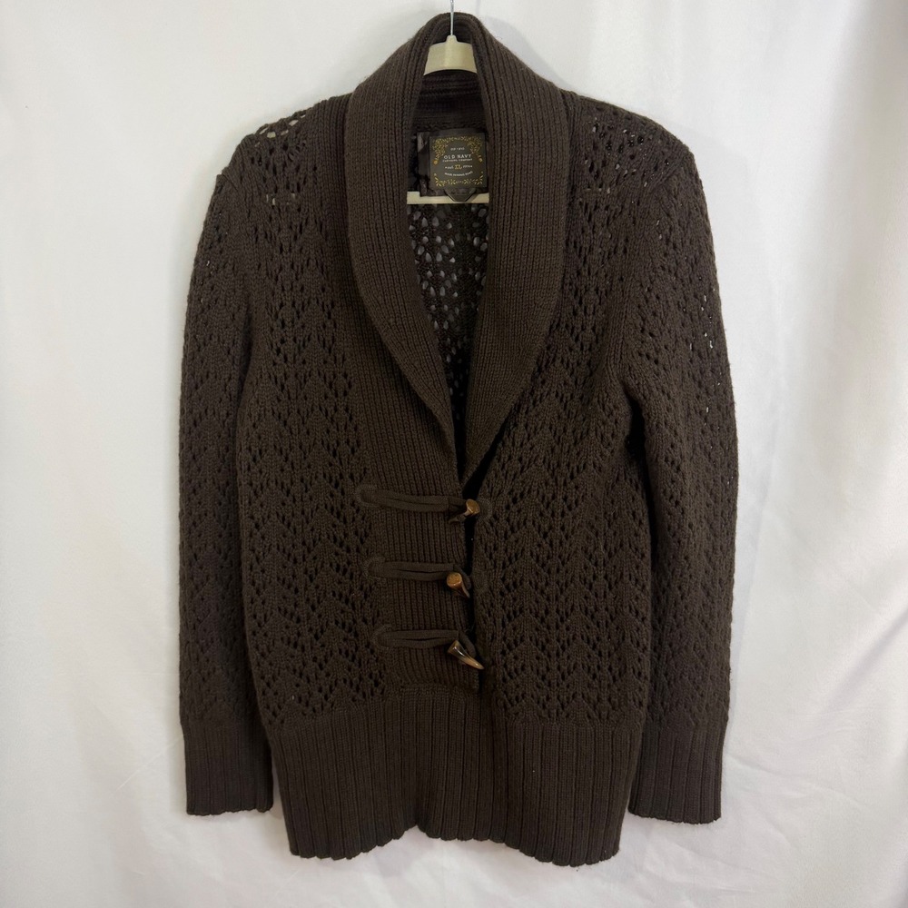 Vintage Old Navy Womens Chocolate Brown Lambswool Angora Crochet Sweater‎ XL